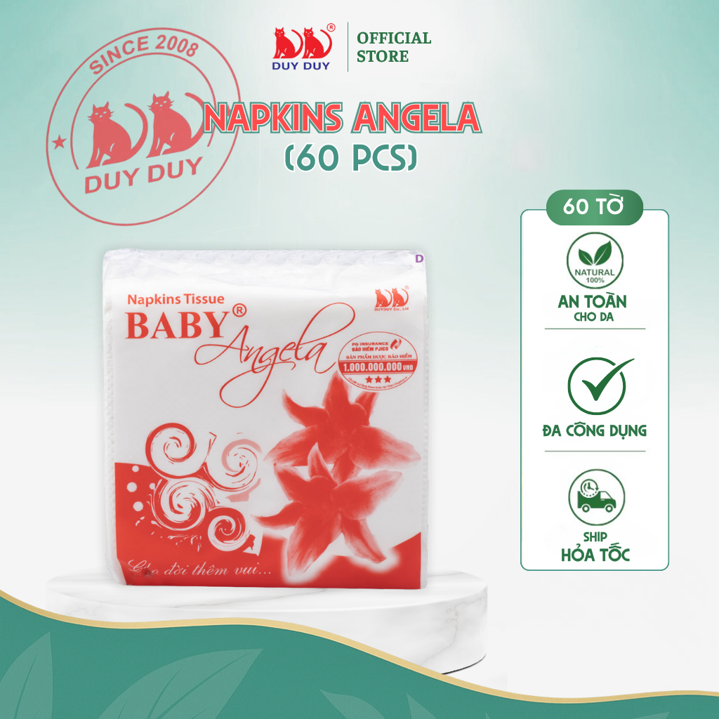 Combo 10 gói Giấy ăn Angela 100% bột giấy 60 tờ (31x31cm) lụa mềm siêu dai