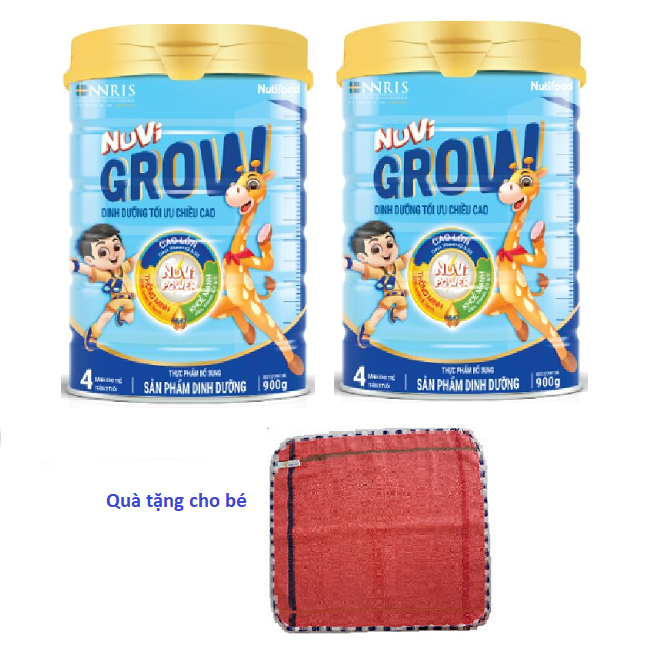 2 hộp Sữa Nuvi GROW 4 900g của Nutifood, phát triển chiều cao tối ưu cho trẻ từ 2 tuổi trở lên. Tặng khăn mặt cotton mềm min