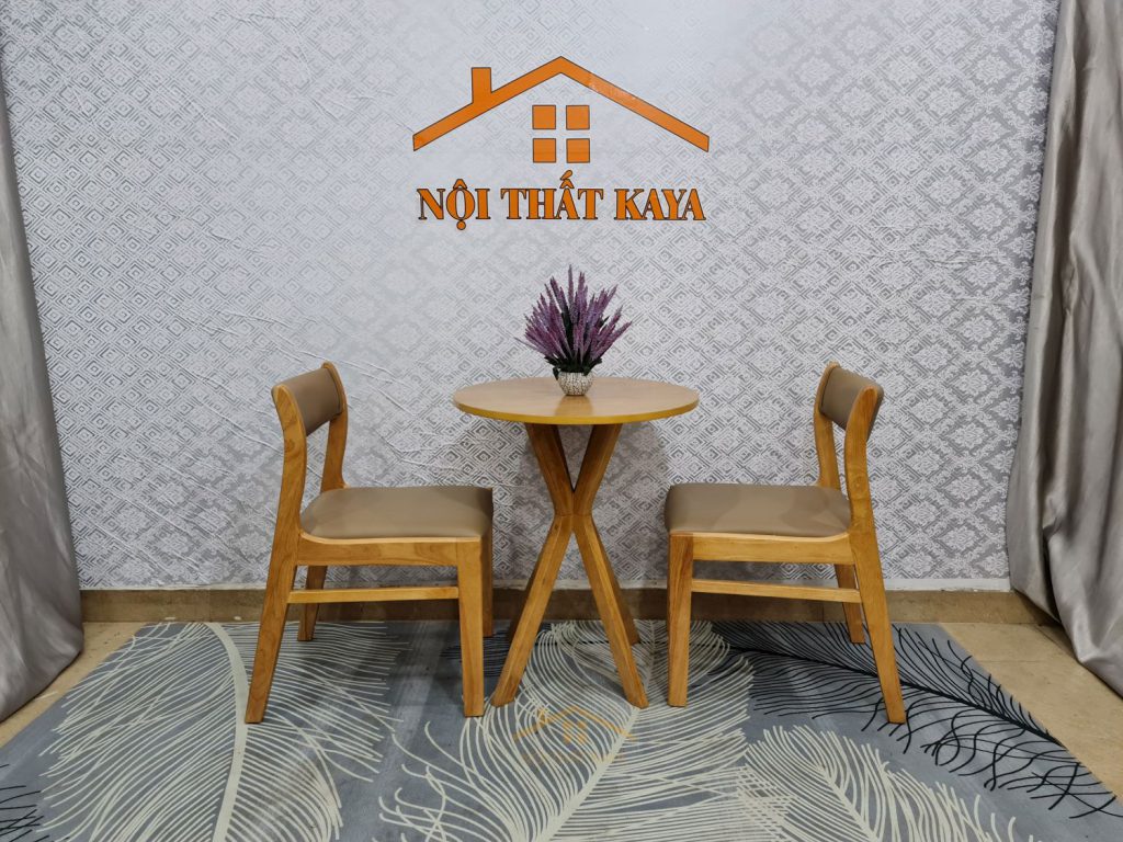 Bộ bàn tròn 60cm 2 ghế Benla chân trụ Mặt bàn gỗ HDF lõi xanh nhập khẩu Malaysia