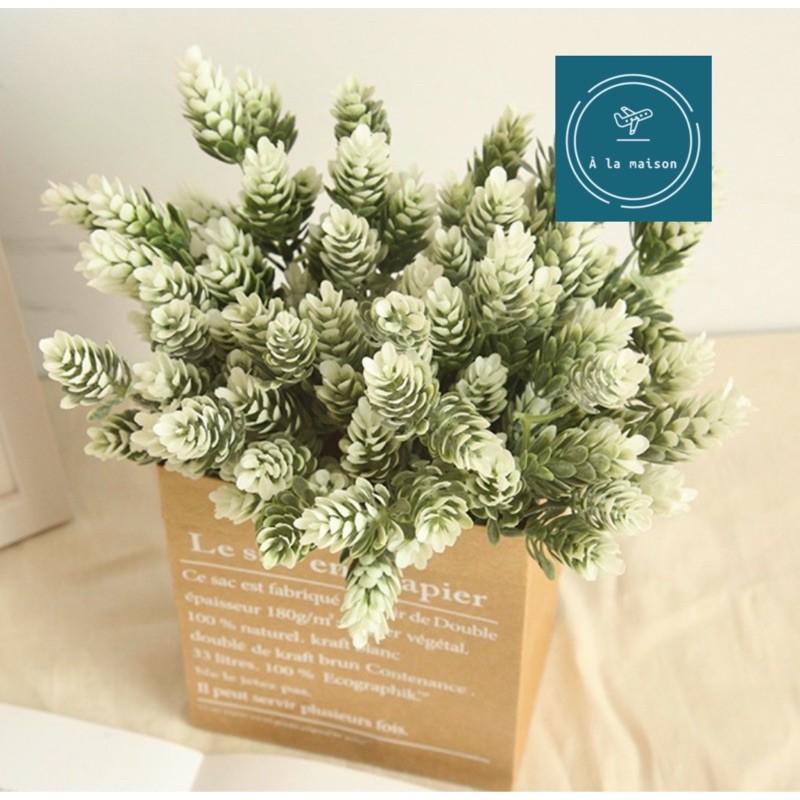 Cụm cỏ dứa nhân tạo 26cm bằng PU y thật, hoa cô dâu,hoa decor trang trí