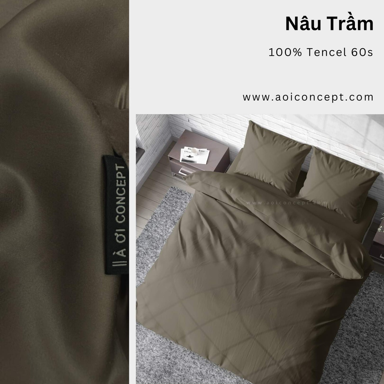 Bộ Chăn Ga Gối 5 Món Lụa Tencel Size 1m6x2m và 1m8 x 2m Trơn Nhiều Màu À Ơi Concept cao cấp Hàn Quốc