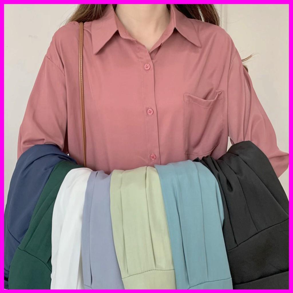 Áo sơ mi cổ polo dài tay dáng rộng thời trang Hàn Quốc loại 1