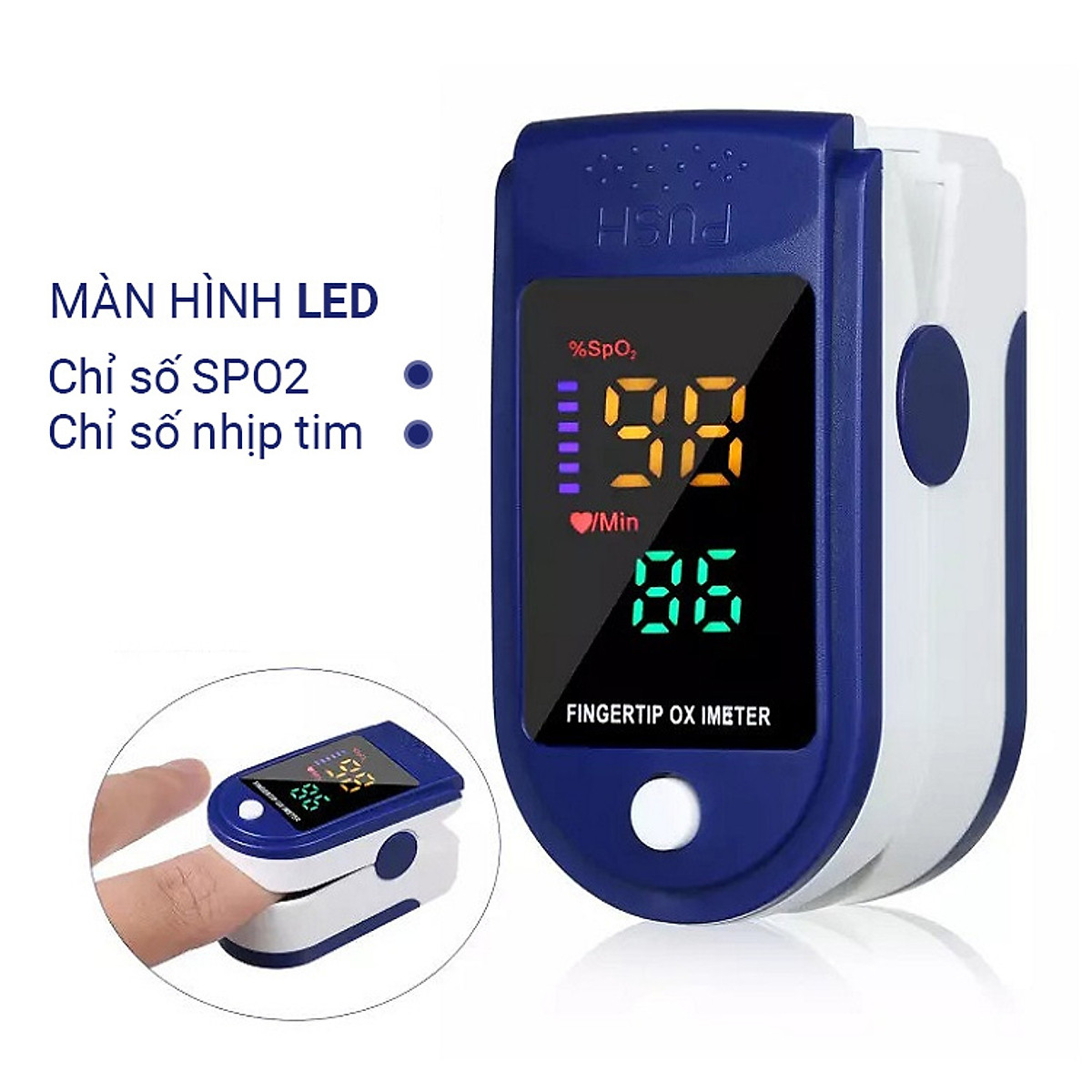 Máy đo huyết áp kẹt ngón tay kỹ thuật số màn hình LED đo nồng độ Oxy, SpO2 trong máu