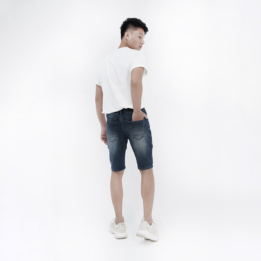 Quần Short Jeans Nam Cao Cấp HUNTER X-RAYS Form Slimfit Thun Mài Sờn Màu Xanh Đậm S36
