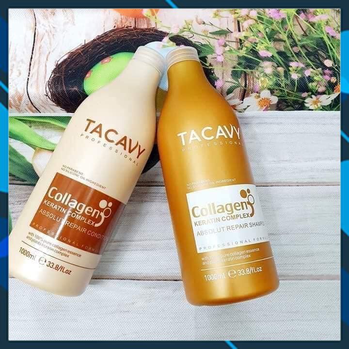 BỘ DẦU GỘI XẢ TACAVY ABSOLUT REPAIR COLLAGEN KERATIN COMPLEX PHỤC HỒI SIÊU MƯỢT CHO TÓC HƯ TỔN 1000ML*2