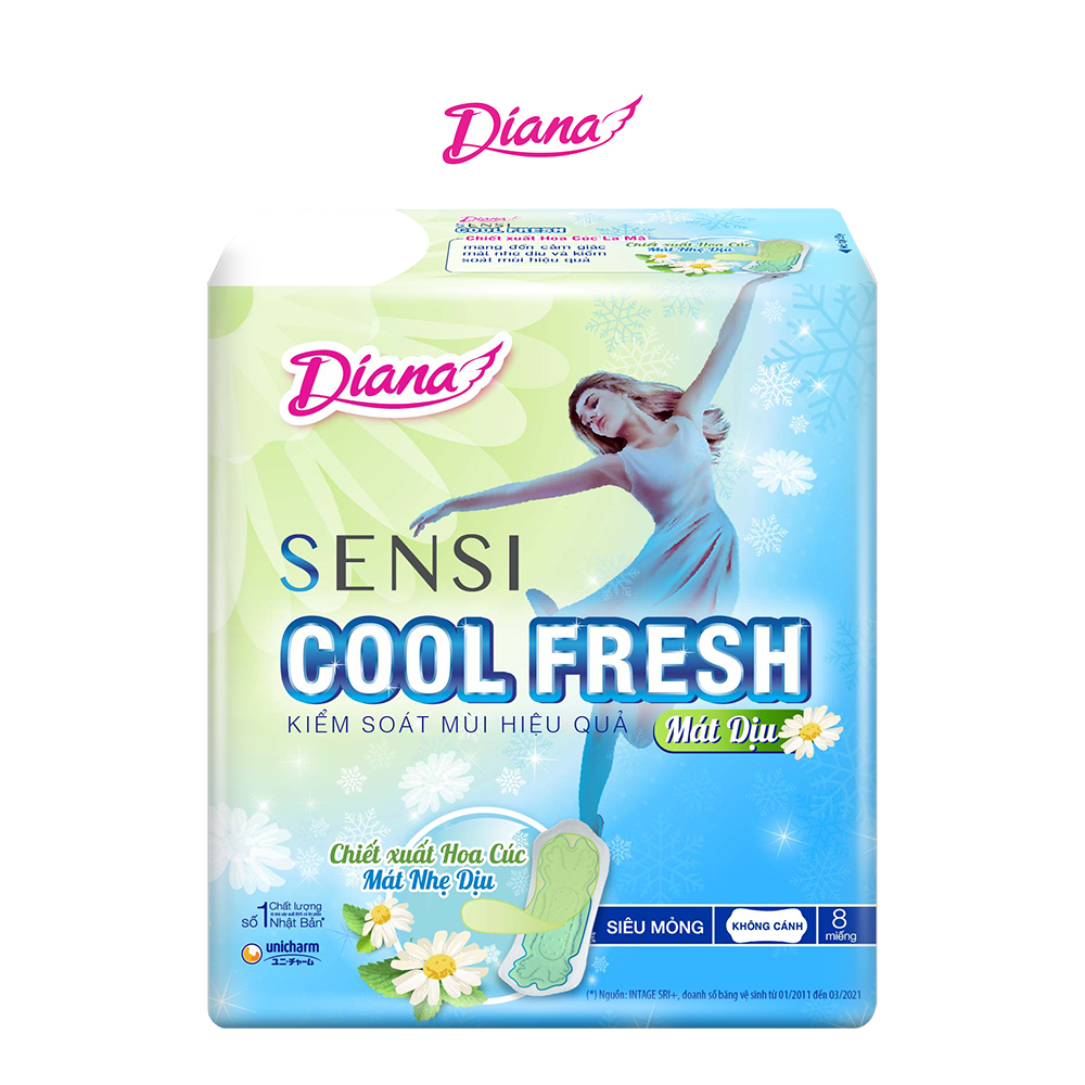 Combo 3 Băng Vệ Sinh Diana Sensi Cool Fresh Mát Dịu Siêu Mỏng Không Cánh Gói 8 Miếng