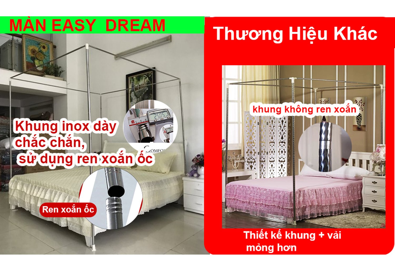 Mùng khung không khoan tường cao cấp EASY DREAM -Màn ngủ chống muỗi hiện đại kiểu dáng công chúa 