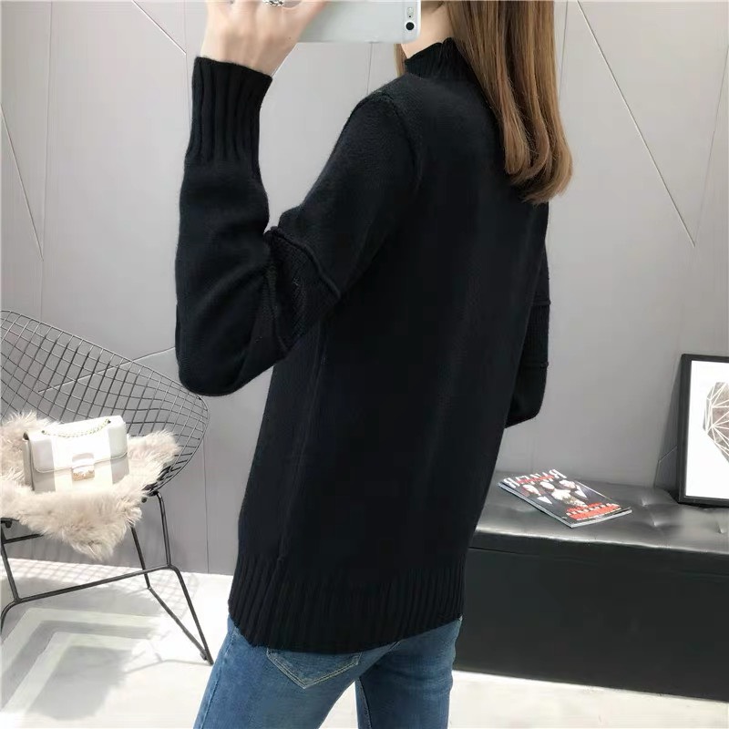 Áo len nữ cổ 3 phân trần gân thừng ấm áp, thời trang phong cách trẻ