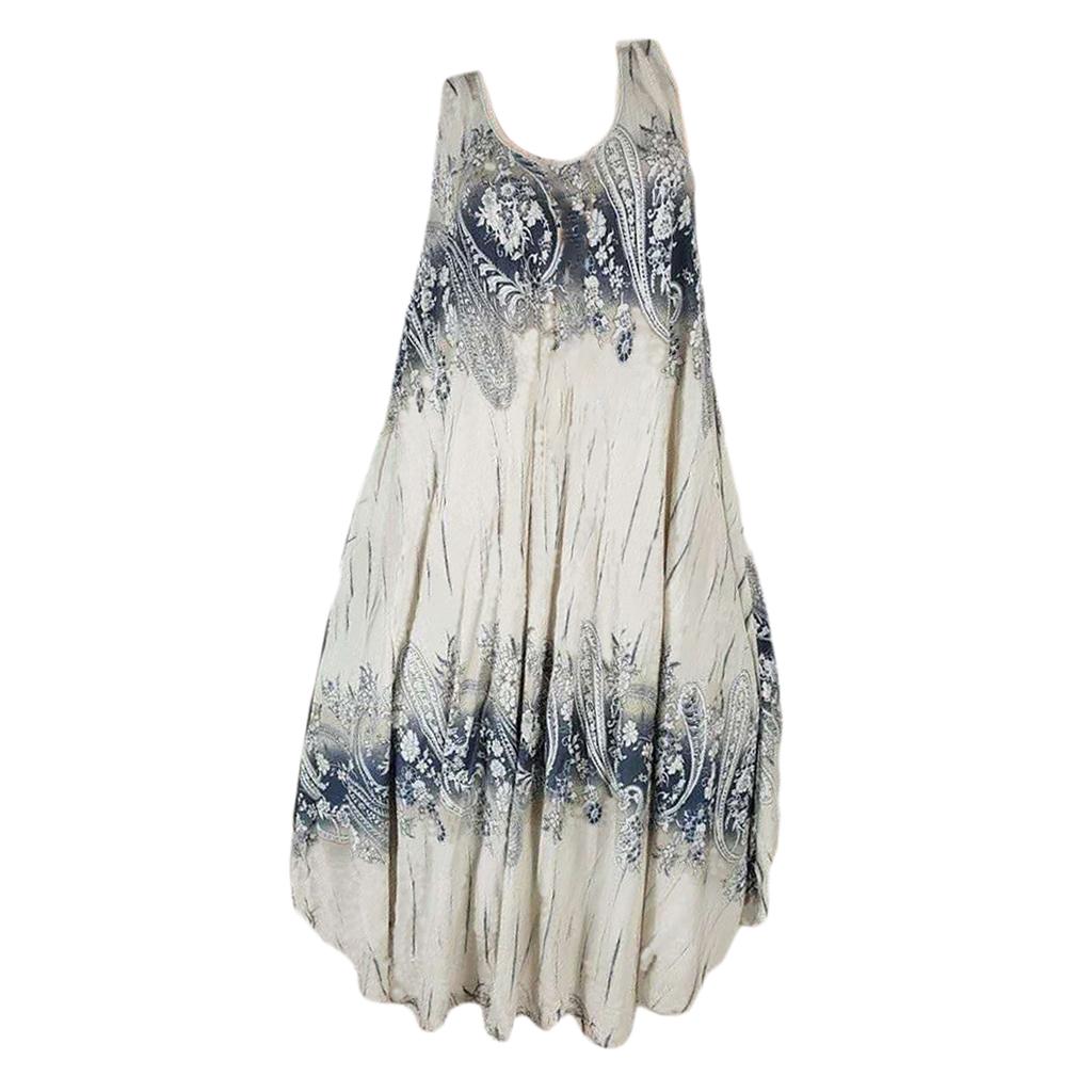Ladies Summer Flower Plus Size Sleeveless Swing T-Shirt Beach Cover Up Dress