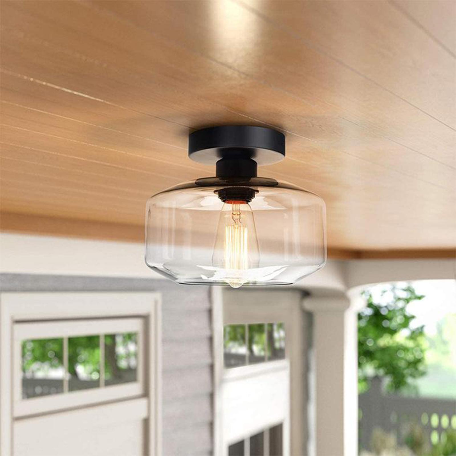 Industrial Ceiling Light Fixture with Clear Glass Shade, Semi Flush Mount Ceiling Light for Hallway, Entryway, Cafe, Bar, Corridor, Porch,Passway