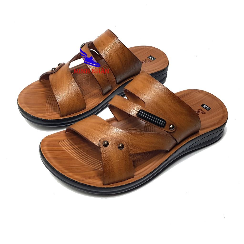 Dép da nam tăng chiều cao 4cm Xăng đan Sandal nam da bò xịn quai ngang quai hậu cao cấp xuất khẩu thời trang đẹp Q-19