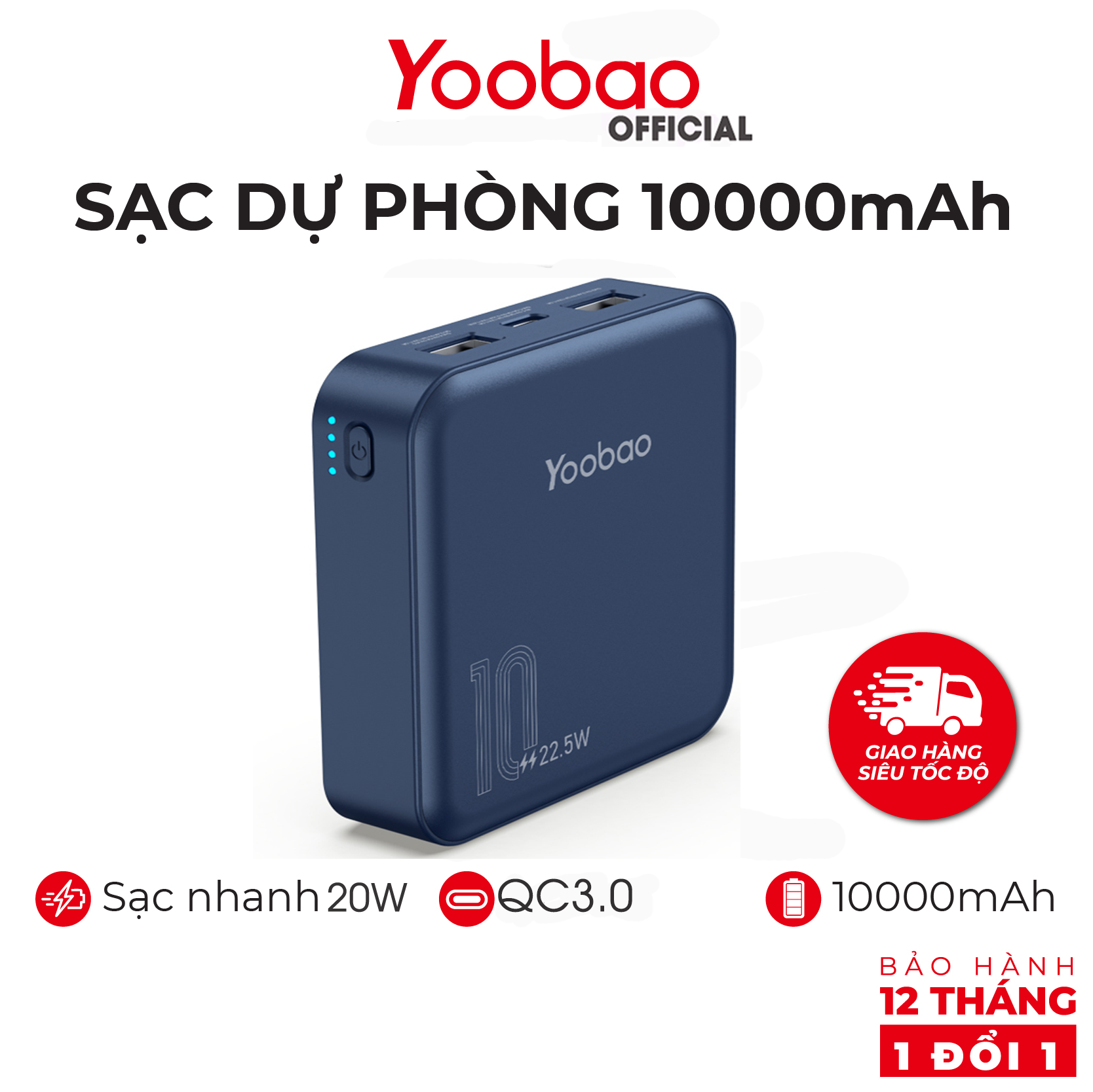 Pin sạc dự phòng Yoobao M4PD 10000mAh, sạc nhanh 20W, QC3.0 - Bảo hành 12 tháng