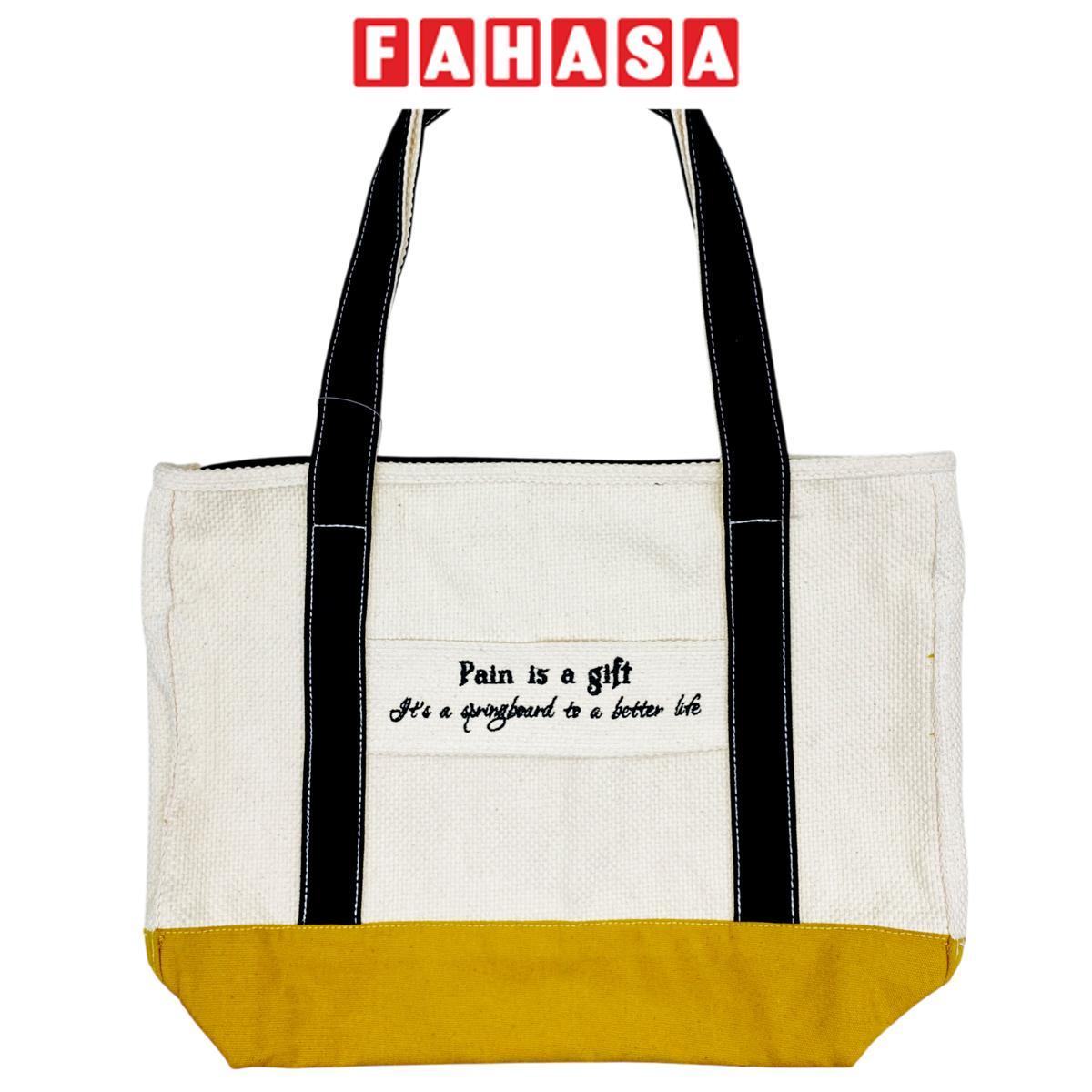 Túi Vải Tote Thêu Chữ - Size M - Saigon ZeroWaste - Mẫu 1 (Slogan Ngẫu Nhiên)