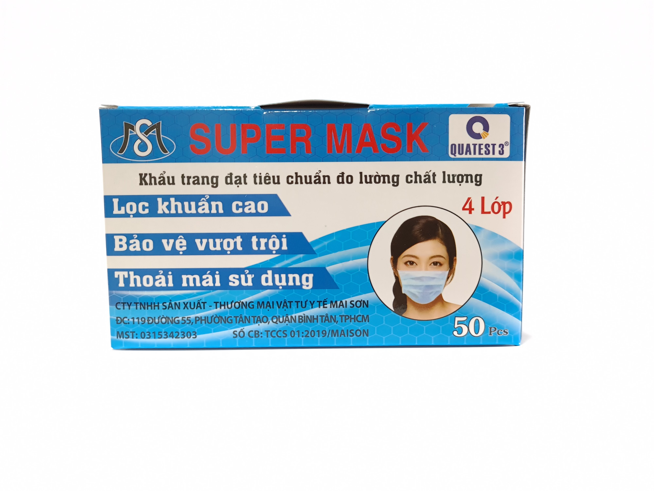 Combo 05 hộp khẩu trang y tế kháng khuẩn Super Mask ( 04 lớp, hộp 50 cái)