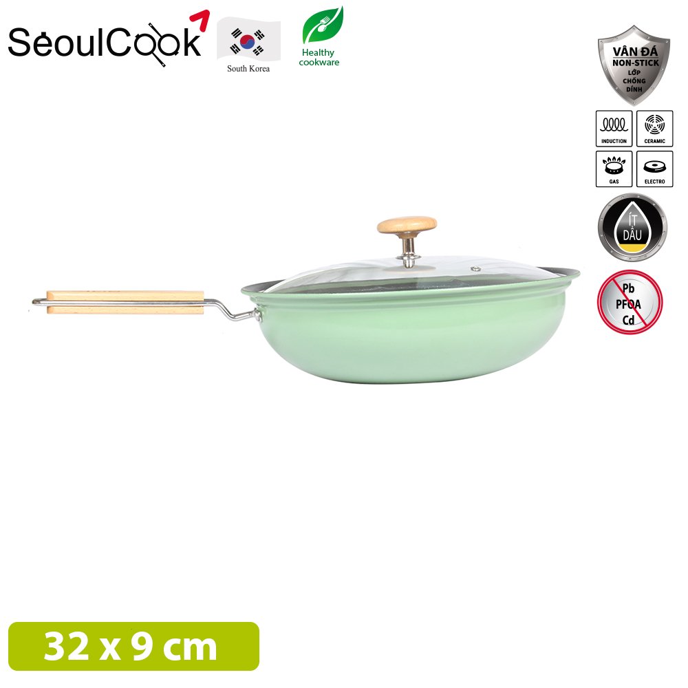 Seoulcook Luxury – Chảo sâu lòng 32cm đáy từ / Induction cao cấp Hàn Quốc, chống dính vân đá an toàn cho sức khỏe, dùng được tất cả các loại bếp – Hàng chính hãng