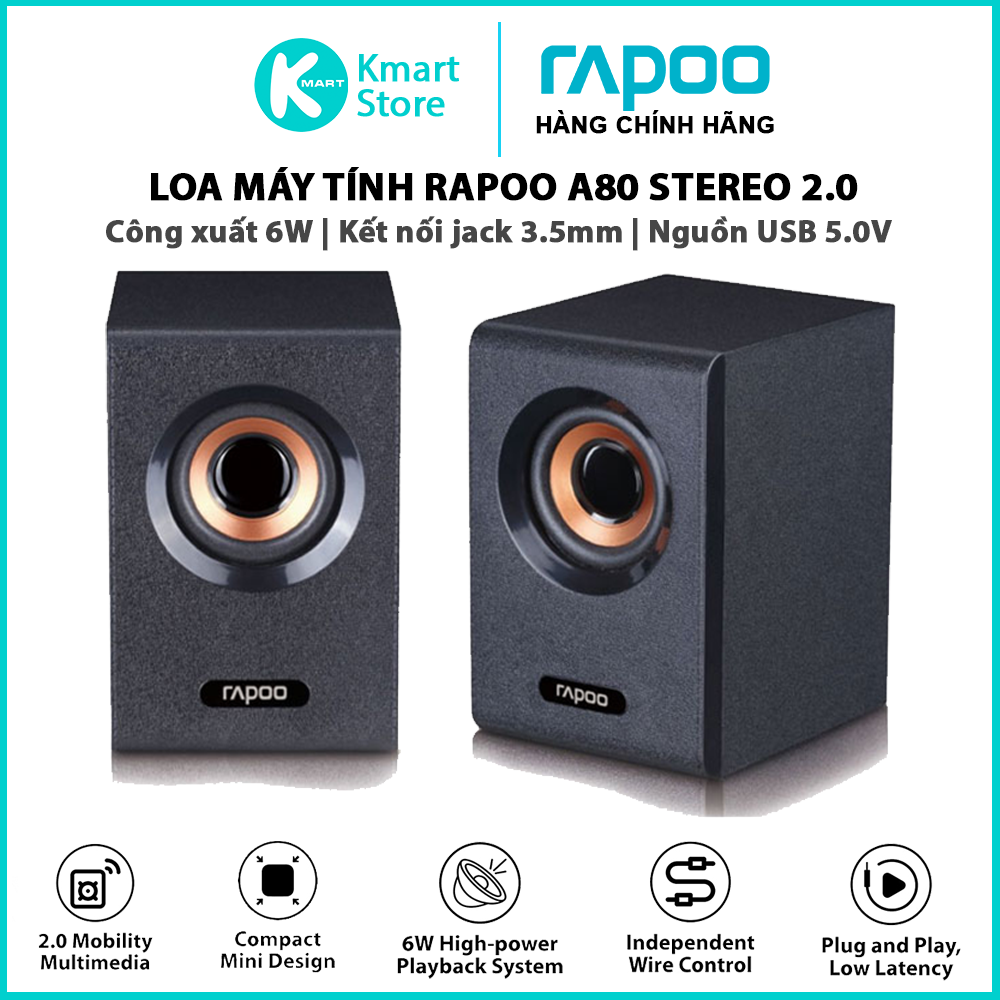 Loa Vi Tính Rapoo A80 Stereo 2.0ch - Hàng Chính Hãng