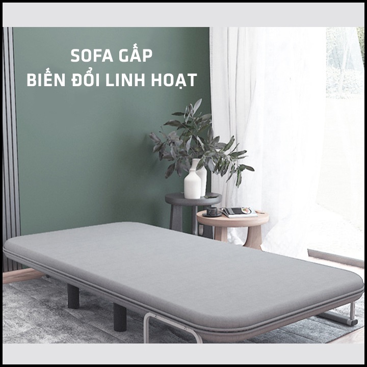 Giường sofa gấp gọn thành ghế sofa. Ghế sofa giường phong cách Hàn Quốc, khung sườn thép chịu lực chắc chắn với nhiều chế độ ngả lưng.