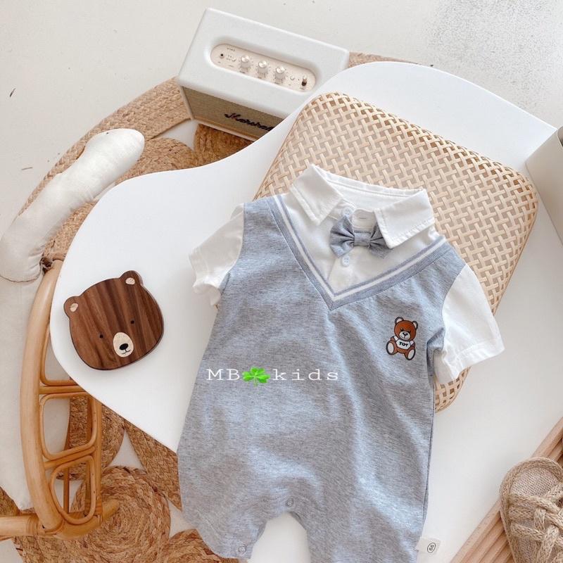 Body công tử đùi kèm cà vạt và hình gấu cho bé trai - bộ áo liền thân sơ sinh - set vest cool ngầu - áo quần trẻ em