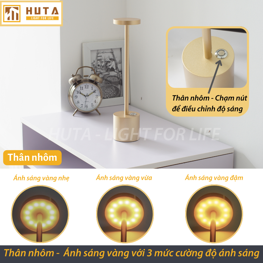 Đèn Bàn Led Quầy Bar Nhà Hàng HUTA AL4 Cảm Ứng Pin Sạc Tích Điện Điều Chỉnh Ánh Sáng Vàng Trang Trí Quán Cà Phê Lounge Sự Kiện Bàn Ăn