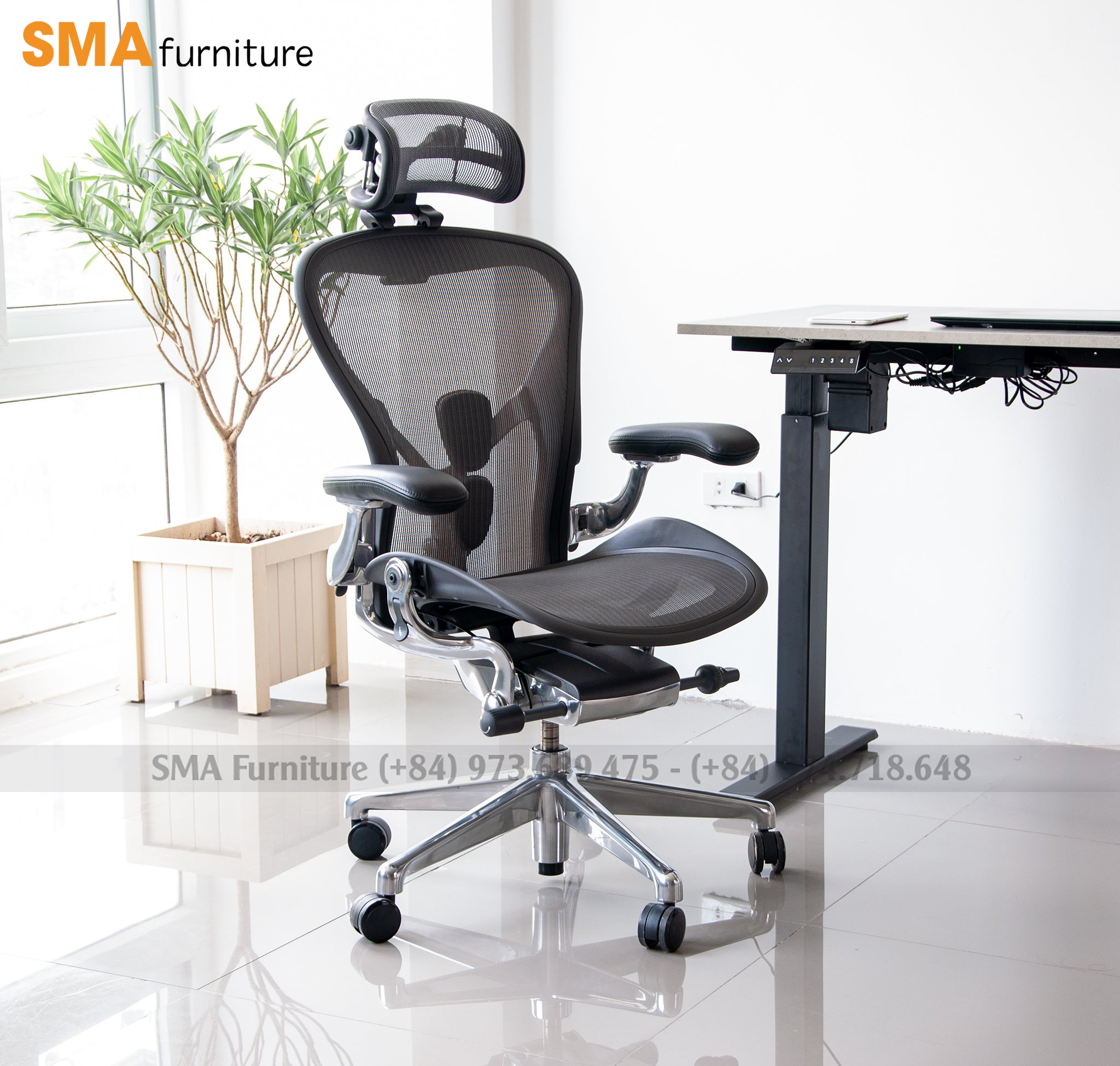 GHẾ AERON CỦA HERMAN MILLER, GHẾ CÔNG THÁI HỌC, GHẾ VĂN PHÒNG, BẢN MÀU ĐEN- KHUNG NHÔM.