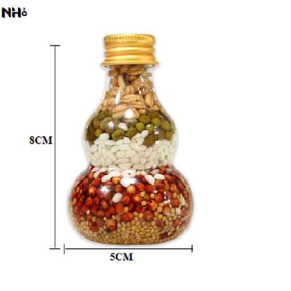 Ngũ Cốc-5 loại Đậu Phong thuỷ chai Bầu Loại 1 nắp &quot;vàng&quot; thờ cúng( 8cm,19cm)