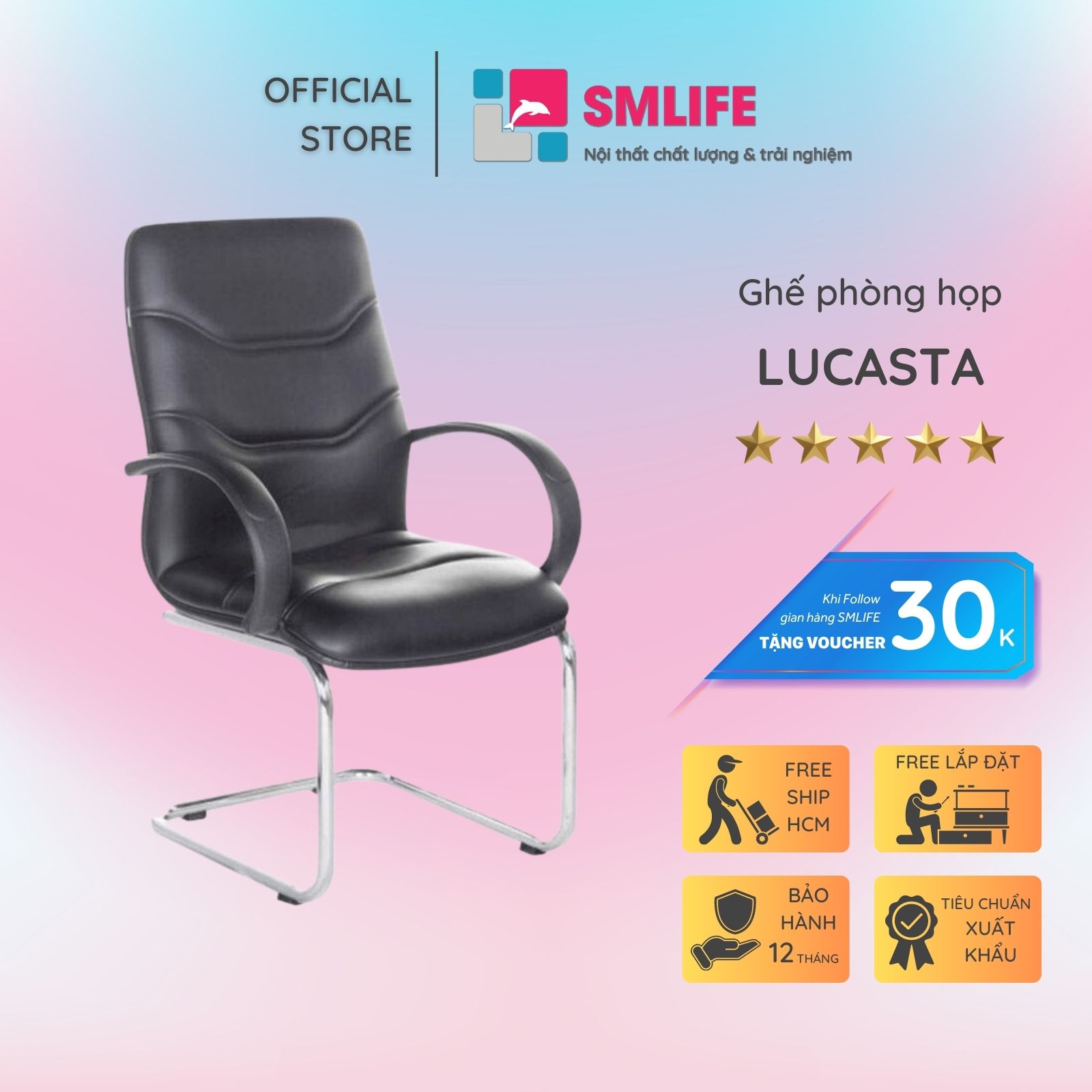 Ghế phòng họp chân quỳ bọc da SMLIFE Lucasta