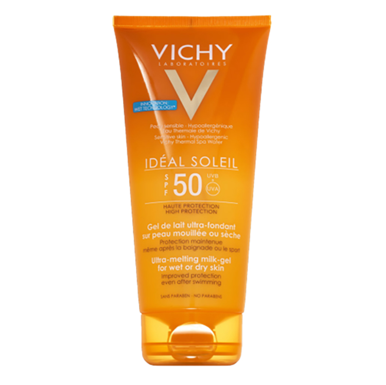 Bộ chăm sóc da Kem Chống Nắng Toàn Thân Dạng Gel Sữa Không Gây Nhờn Rít UVA + UVB Body Milk Gel SPF 50 PA+++  Vichy (200ml) + Nước Khoáng Vichy Mineralizing Water (300ml)