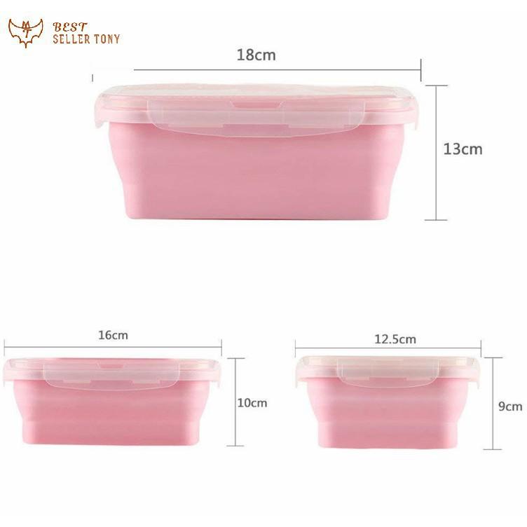Bộ 3 hộp đựng thức ăn Silicon xếp gọn Baby hồng phần