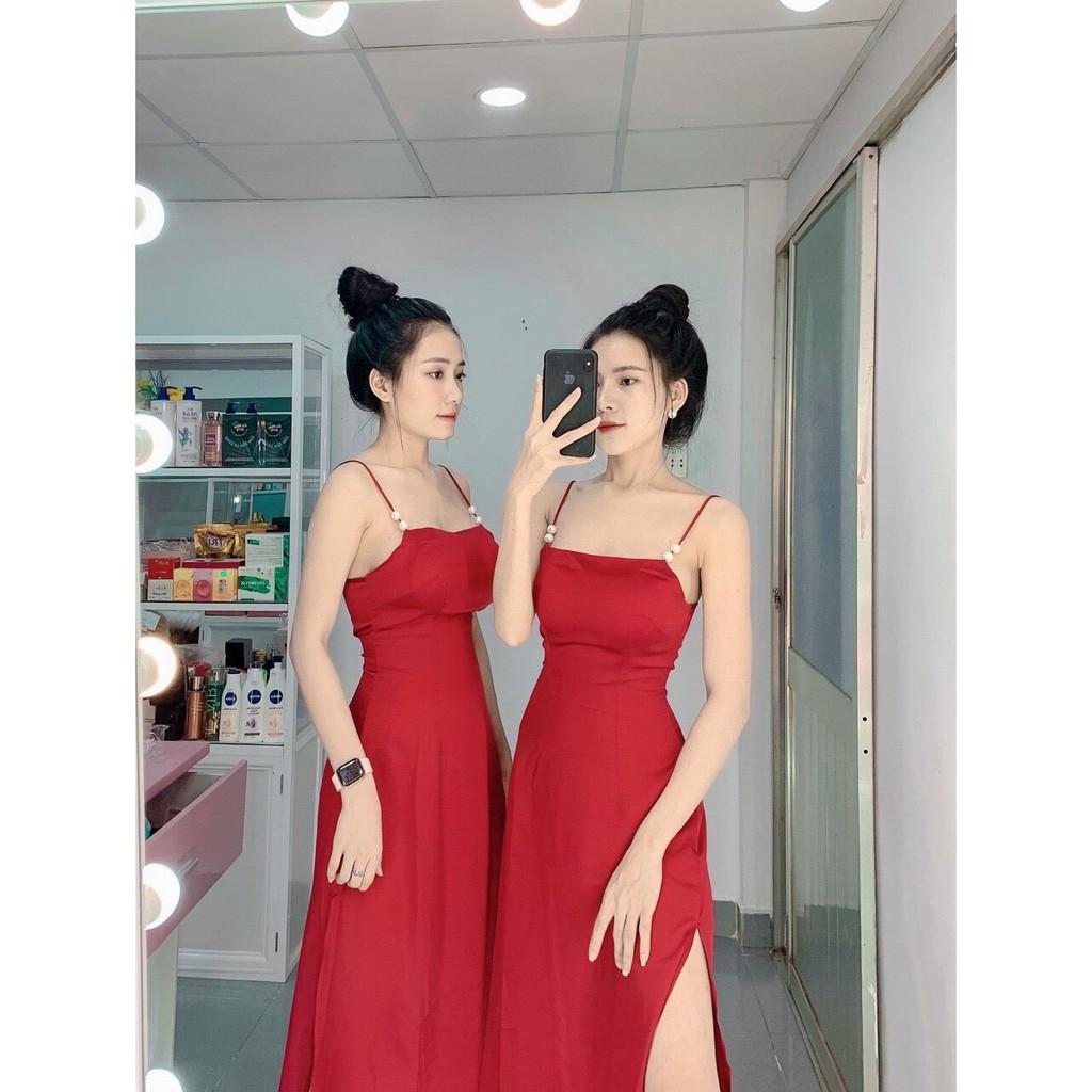 Đầm maxi 2 dây đính cườm xinh xắn có mút - hàng thiết kế cao cấp