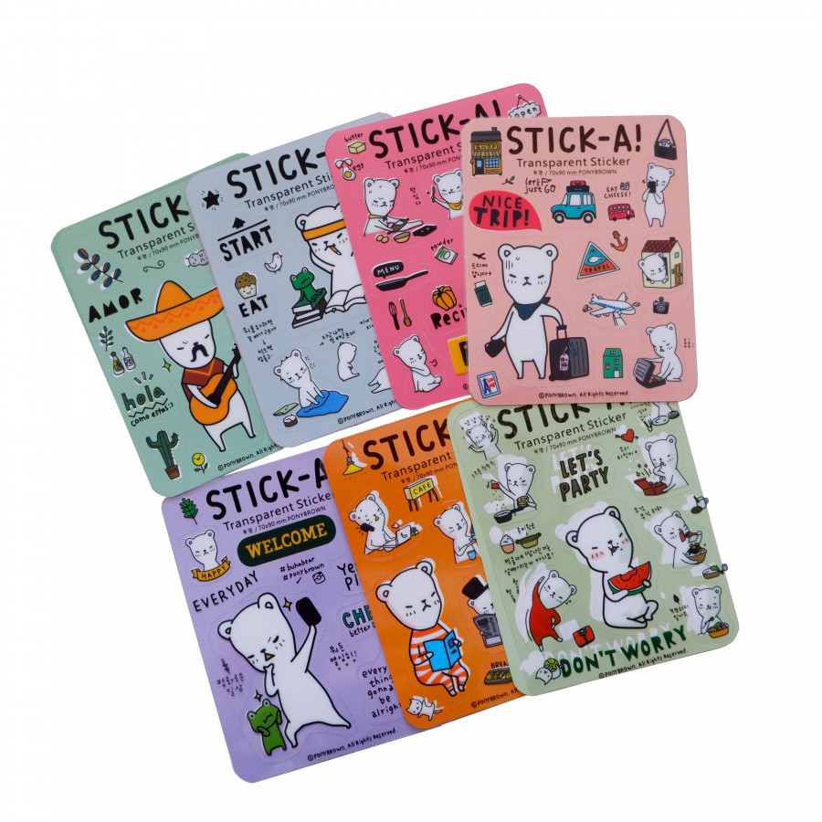 Bộ 7 tấm sticker trang trí gấu Stick-A