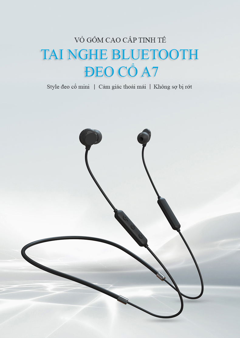 Tai nghe bluetooth Vỏ gốm đeo cổ A7 cao cấp bluetooth 5.0 âm thanh độc đáo gọi thoại HD cực tinh tế thích hợp cho những bạn thích vận động thể thao - Hàng chính hãng