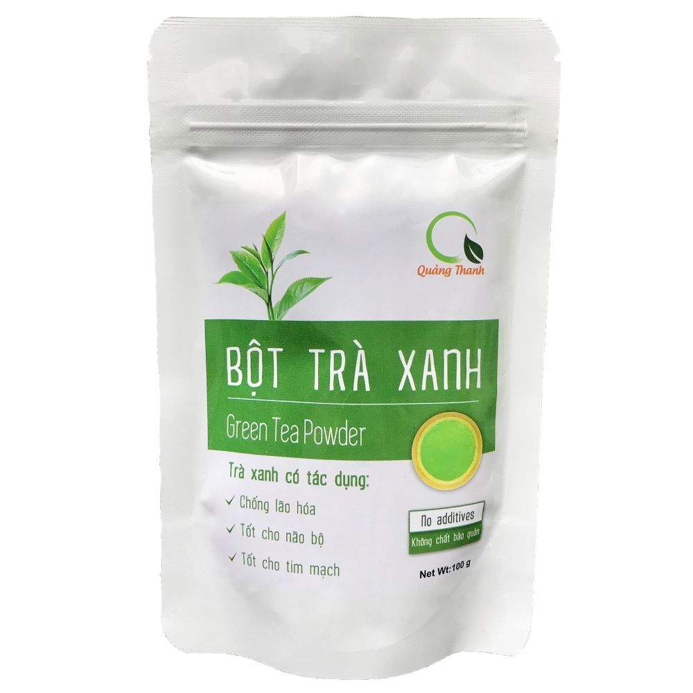 Túi 100g Bột Trà Xanh Quảng Thanh sấy lạnh - 100% búp trà tươi, không chứa chất bảo quản, ngăn ngừa lão hóa, tốt cho não bộ, tim mạch
