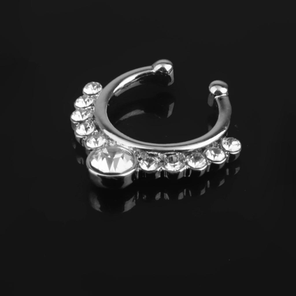 Crystal Rhinestone Fake Septum Clicker Non Piercing Hanger Clip On Nose Ring