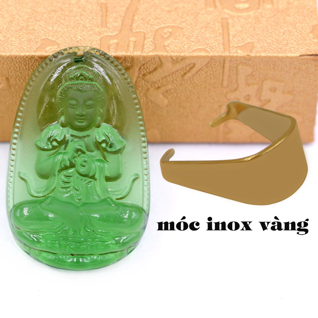 Mặt dây chuyền Phật Đại nhật như lai Pha Lê xanh lá - Hộ mệnh người tuổi Mùi, Thân - Đá Phong thủy Bình an, May mắn - Tặng kèm móc inox