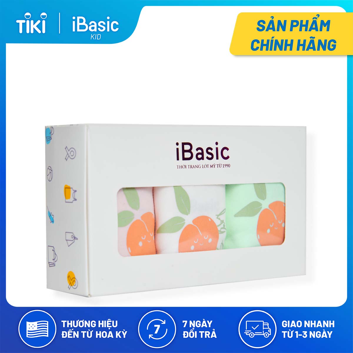 Hộp 3 quần lót bé gái cotton boyshort hoạ tiết iBasic PANG020