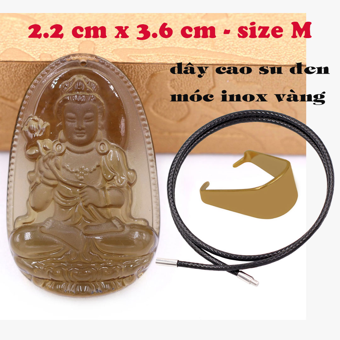 Mặt Phật Đại thế chí đá obsidian  3.6 cm kèm vòng cổ dây cao su đen - mặt dây chuyền size M, Mặt Phật bản mệnh