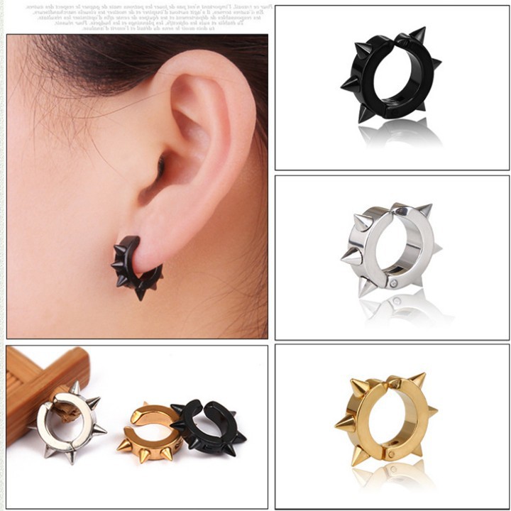Bông Tai Nam Đinh Nhọn Loại Kẹp Ko Cần Bấm Lỗ Tai Chất Liệu Thép Titan Ko Đen Ko Dị Ứng TT 1699 - 1 Cặp