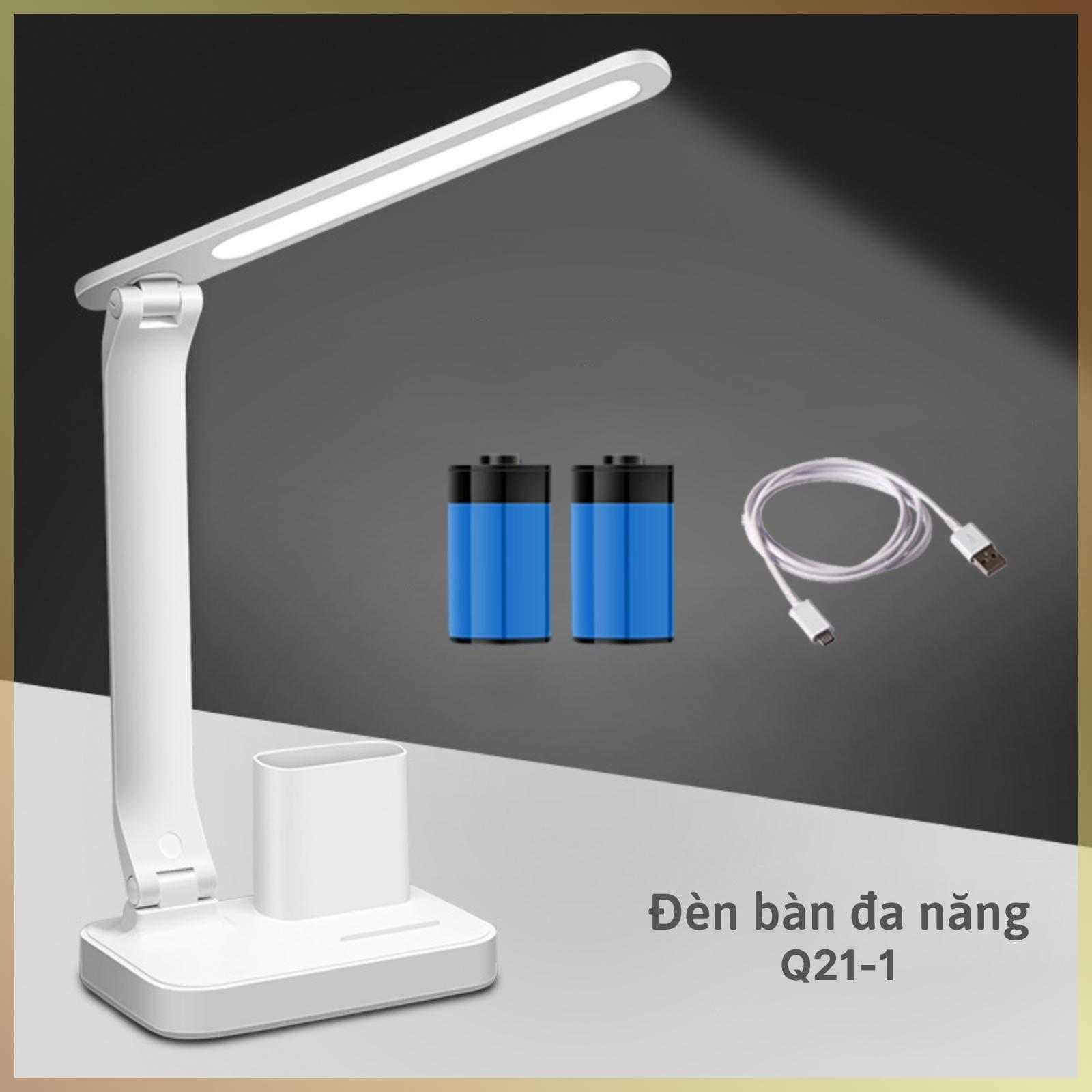 Đèn học để bàn Pin sạc 2500 mAh Đựng bút 3 nhiệt độ màu Mặt Thanh Q21-1