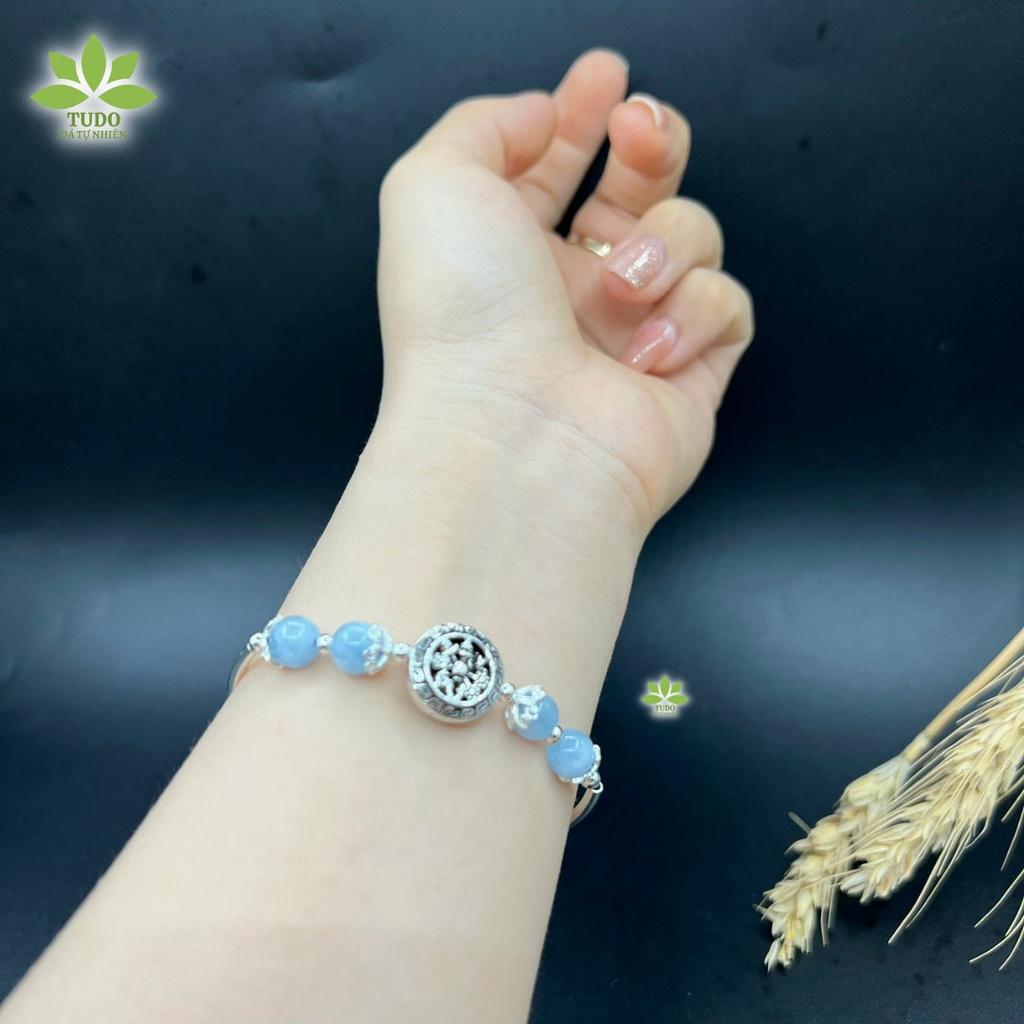Vòng Tay Nữ Đẹp - Vòng Phong Thủy Mệnh Thủy, Mộc TUDO VCBAQUA Charm Bạc Bánh Xe Pháp Luân, Lông Công B16K440