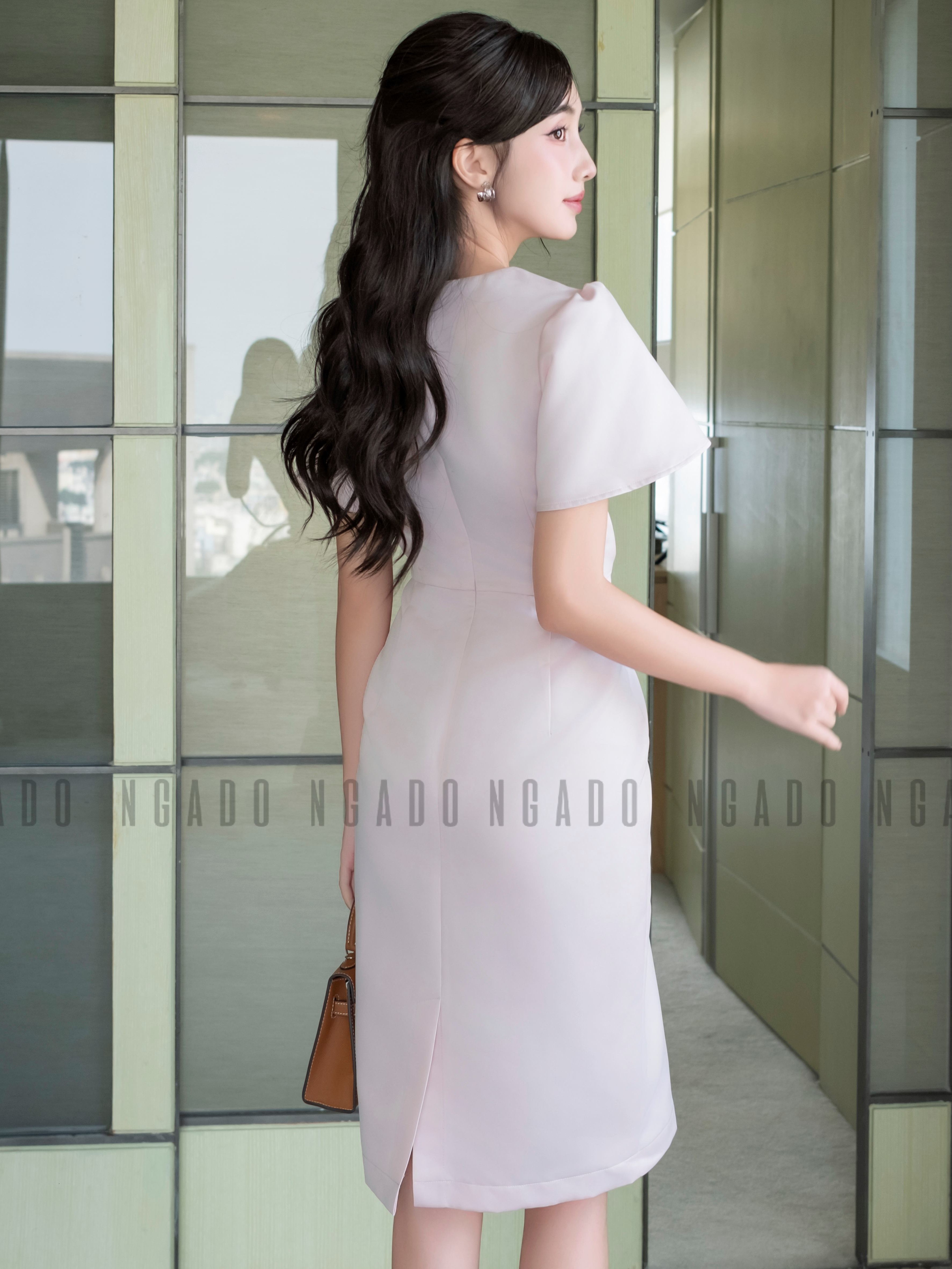 Đầm hồng tay loe NGADO , Đầm dự tiệc sang chảnh , Đầm thiết kế