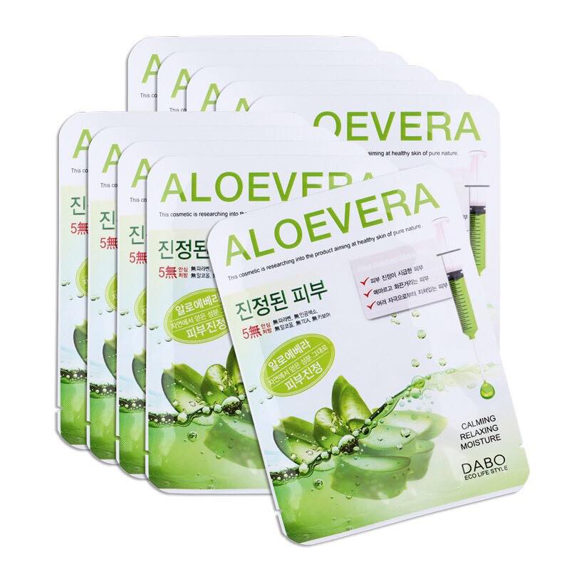 Combo 10 Miếng Đắp Mặt Nạ Nha Đam Dabo Aloe Vera First Solution Mask Pack Hàn Quốc (23g / Gói)