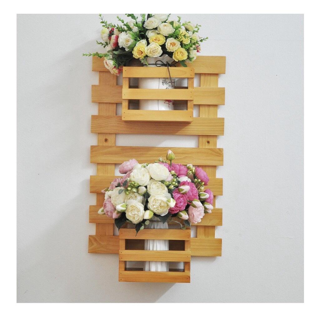 Kệ Gỗ Treo Tường Để Chậu Cây- Kệ Trang Trí Đẹp Chất Liệu Gỗ Thông Cao Cấp Nhập Khẩu Dài 60CM