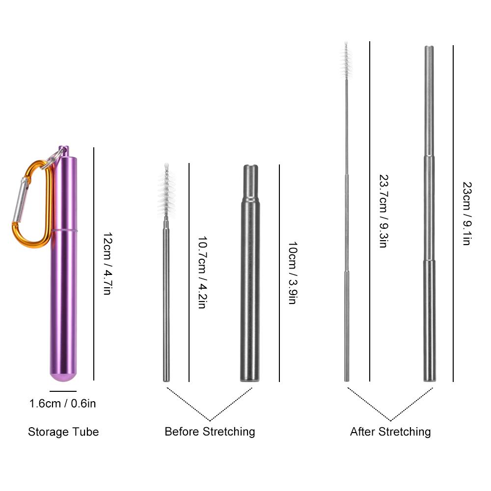 Ống hút bằng thép không gỉ có thể thu gọn kèm bàn chải làm sạch