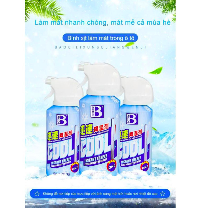 Xịt lạnh, bình xịt làm lạnh tức thì ô tô, xe máy Freeze Cool - Kích thước 15 x 5.2 x 5.2 cm - Hương bạc hà - Làm lạnh nhanh, khử mùi hiệu quả