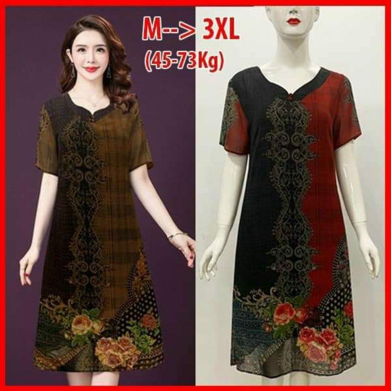 ĐẦM SUÔNG IN HỌA TIẾT HOA HỒNG
