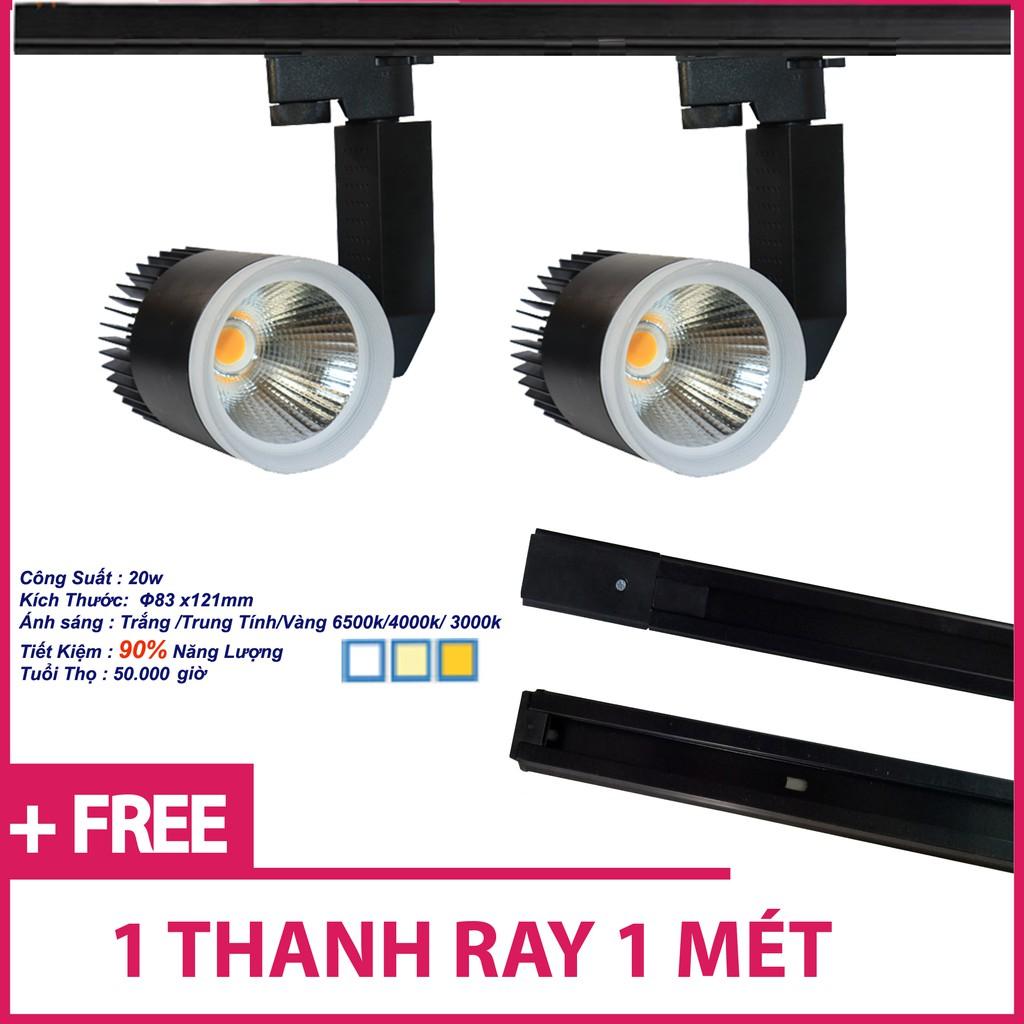 Combo Đèn Led Rọi Ray COB 20w Vỏ Đen và 1 thanh ray