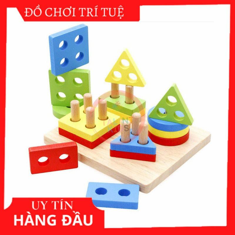 Đồ chơi thả hình 4 trụ khối gỗ phát triển trí tuệ cho bé 1 2 3 tuổi, đồ chơi gỗ thông minh