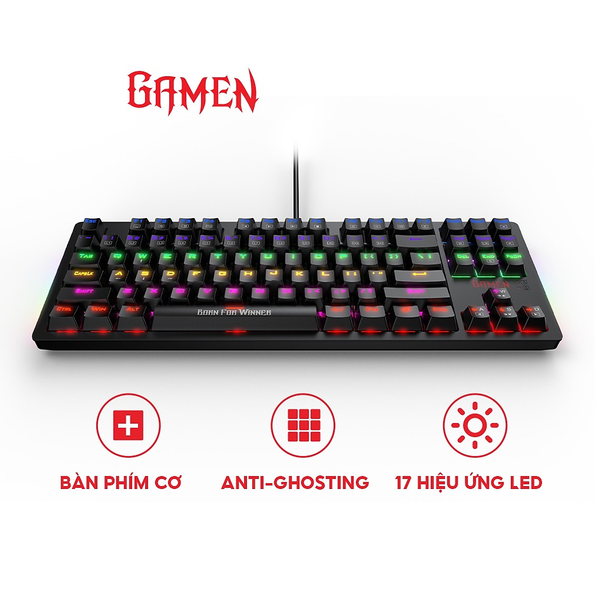 Bàn phím gaming Gamen Titan II bàn phím cơ chơi game đèn LED RGB - Hàng Chính Hãng