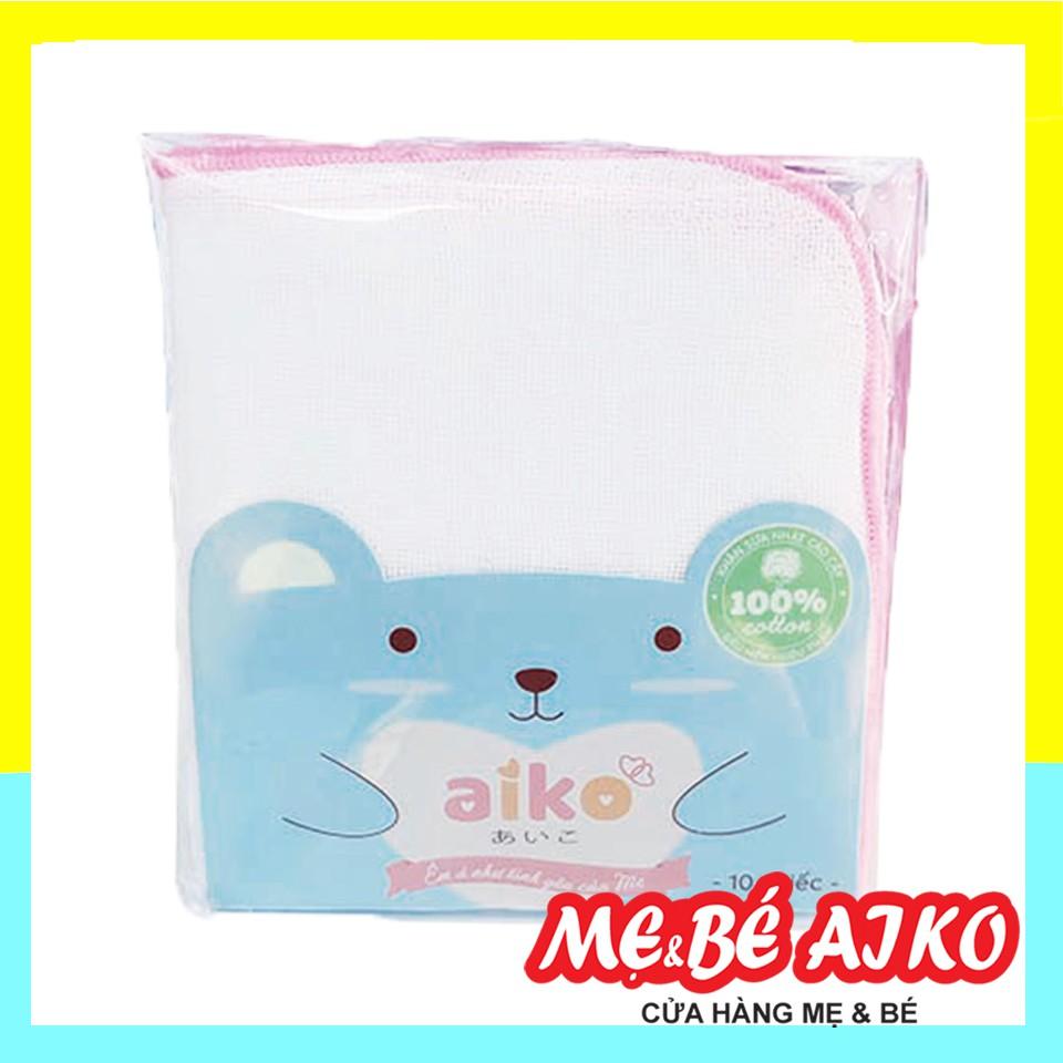 Khăn Sữa Xuất Nhật Aiko 4 lớp 25x25 10 cái/túi - Màu Viền Khăn Ngẫu Nhiên