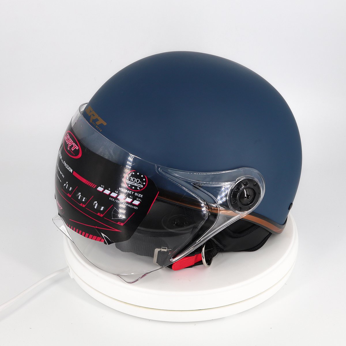 Mũ bảo hiểm 1/2 SRT viền đồng cao cấp có kính chắn gió bảo vệ mắt thời trang + Kính càng - Xanh tím